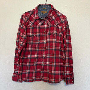 Jachs Girlfriend red plaid long sleeve snap button down shirt size medium